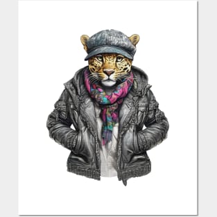 leopard wearing a jackets hat and a scarf Posters and Art